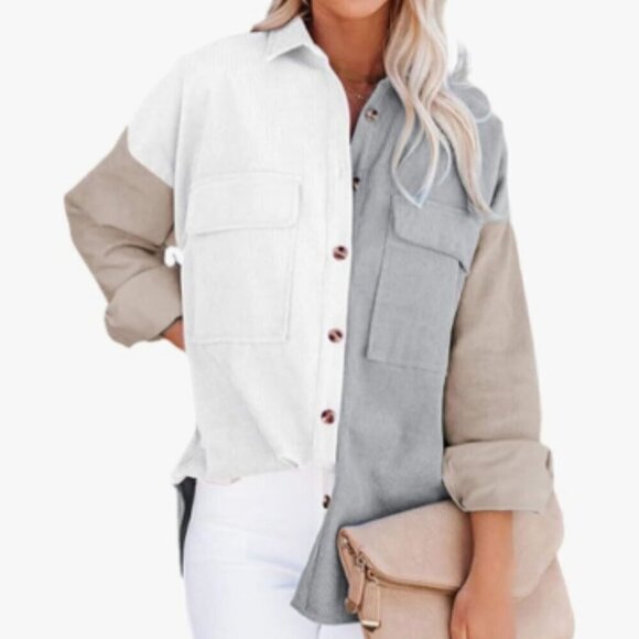 ACOA Women's Corduroy Colorblock Oversized Shirt Shacket Size M Oversized EUC - Picture 1 of 14